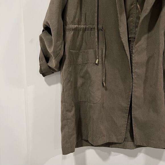 She + Sky Olive Green Light Jacket‎ with Hood and Cinched Waist Size M - Picture 2 of 9